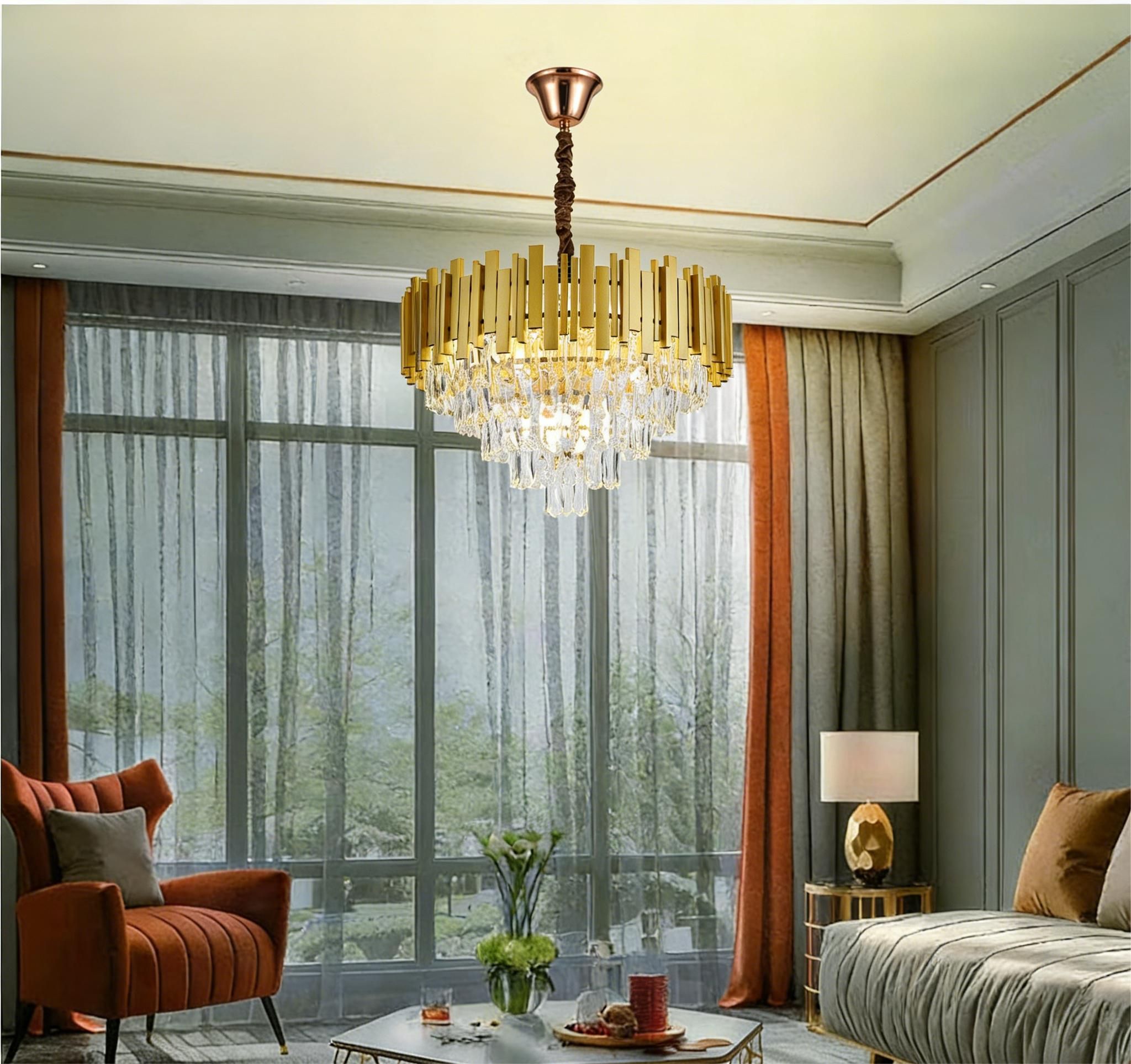 MODI Luxury Multi-Layer Crystal Chandelier, Modern Elegant Ceiling Pendant Lamp for Living Room, Dining Room & Bedroom