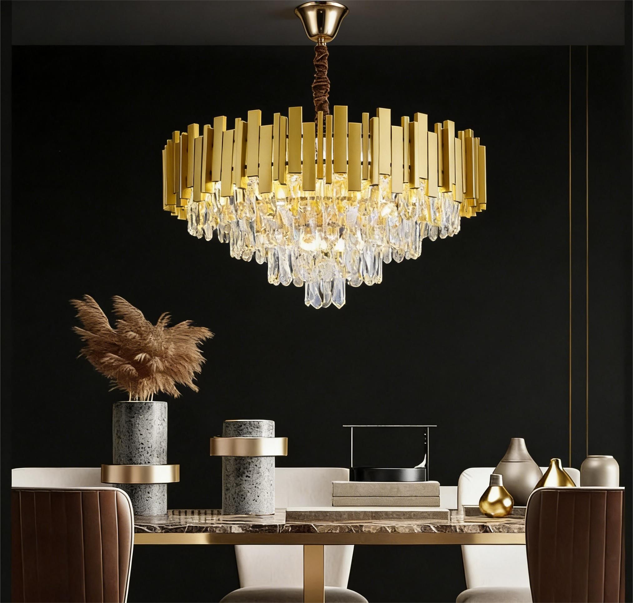 MODI Luxury Multi-Layer Crystal Chandelier, Modern Elegant Ceiling Pendant Lamp for Living Room, Dining Room & Bedroom