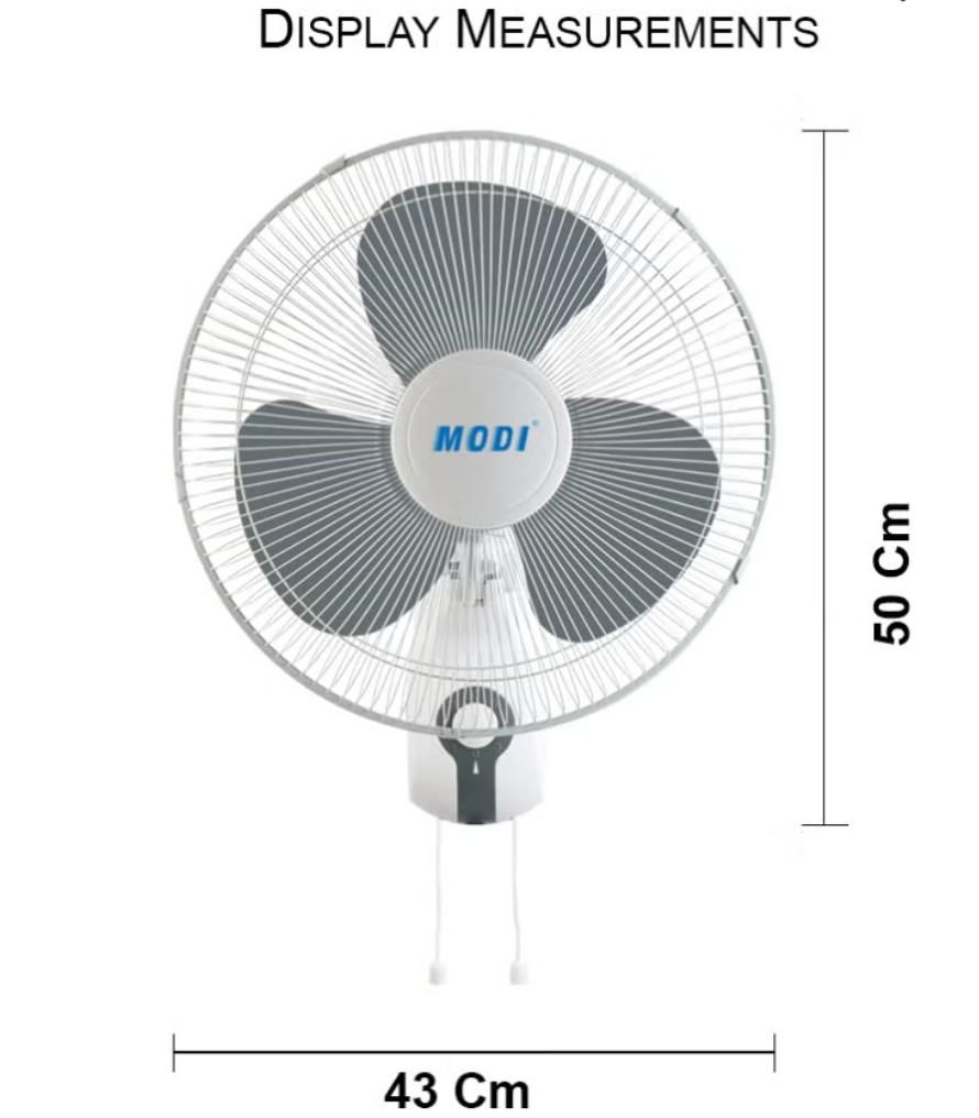 MODI 16-Inch Wall Fan 3-Speed Settings Powerful Airflow Silent Motor Oscillation & Timer Ideal for Home & Office