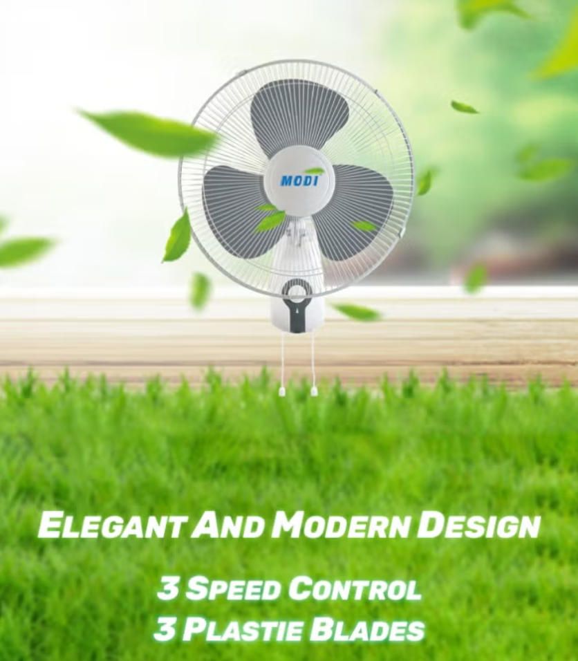 MODI 16-Inch Wall Fan 3-Speed Settings Powerful Airflow Silent Motor Oscillation & Timer Ideal for Home & Office