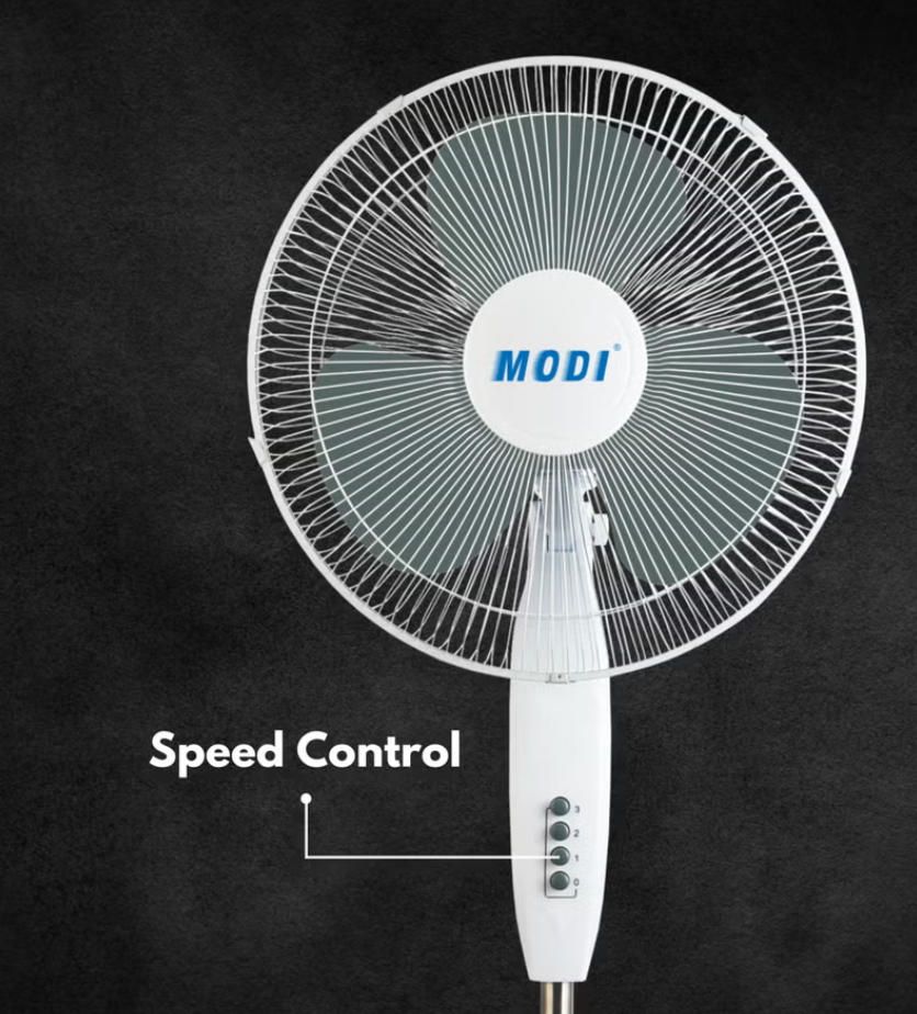 MODI Quiet Standing Pedestal Fan, Adjustable Speed Energy Saving Floor Fan for Home Bedroom Living Room