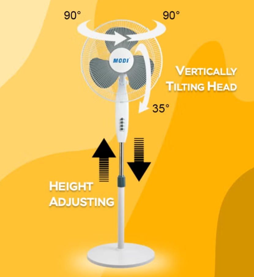 MODI Quiet Standing Pedestal Fan, Adjustable Speed Energy Saving Floor Fan for Home Bedroom Living Room