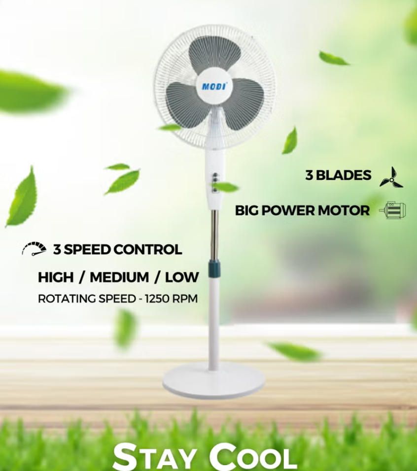 MODI Quiet Standing Pedestal Fan, Adjustable Speed Energy Saving Floor Fan for Home Bedroom Living Room