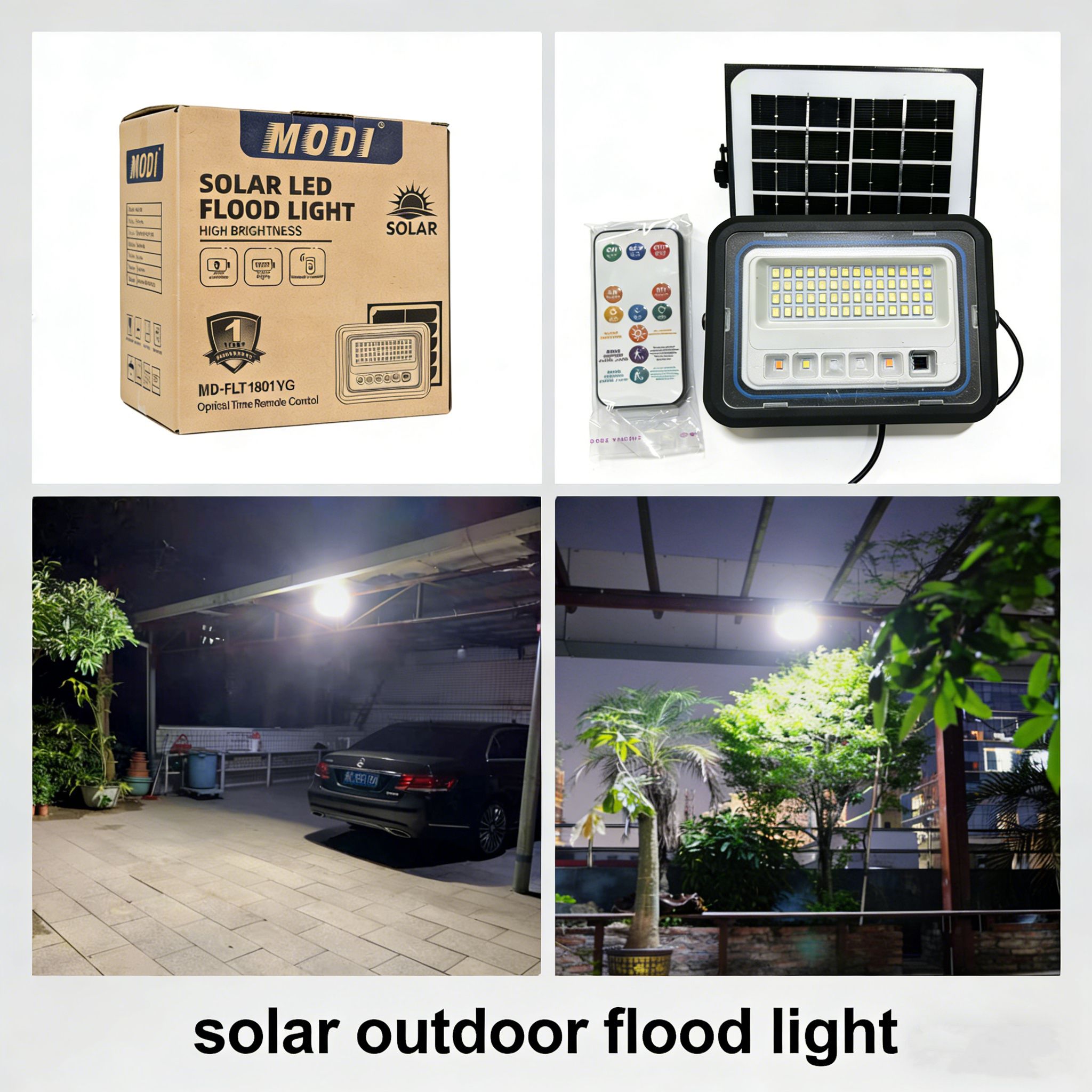 MODI Solar Flood Light, Waterproof Rechargeable Emergency Spotlight with Remote Control for Garden Outdoor Indoor Wall Street Landscape Lighting