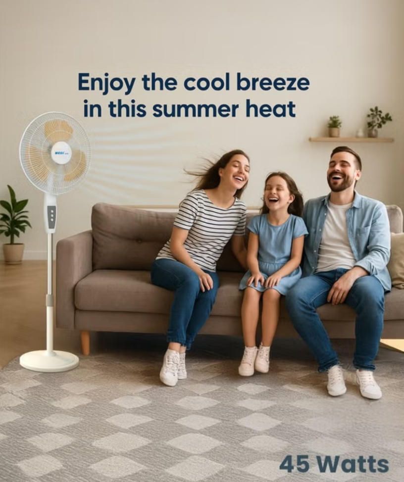 MODI Quiet Standing Pedestal Fan, Adjustable Speed Energy Saving Floor Fan for Home Bedroom Living Room