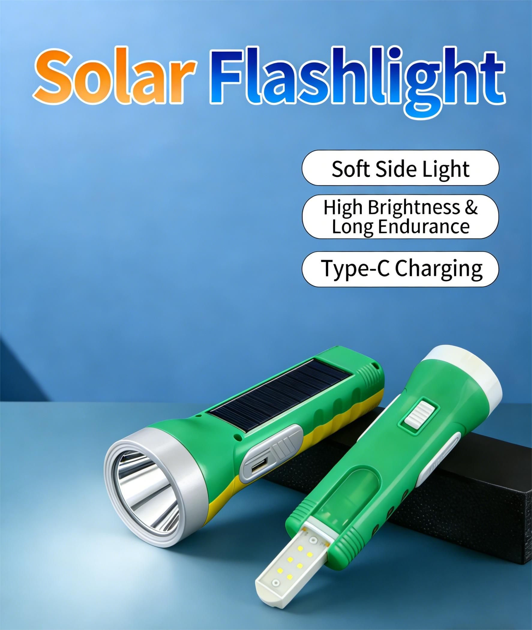 MODI Rechargeable Solar Flashlight Portable Outdoor Ultra-Bright Waterproof Dual Light Source Emergency Torch For Household Power Failure Disaster Rescue