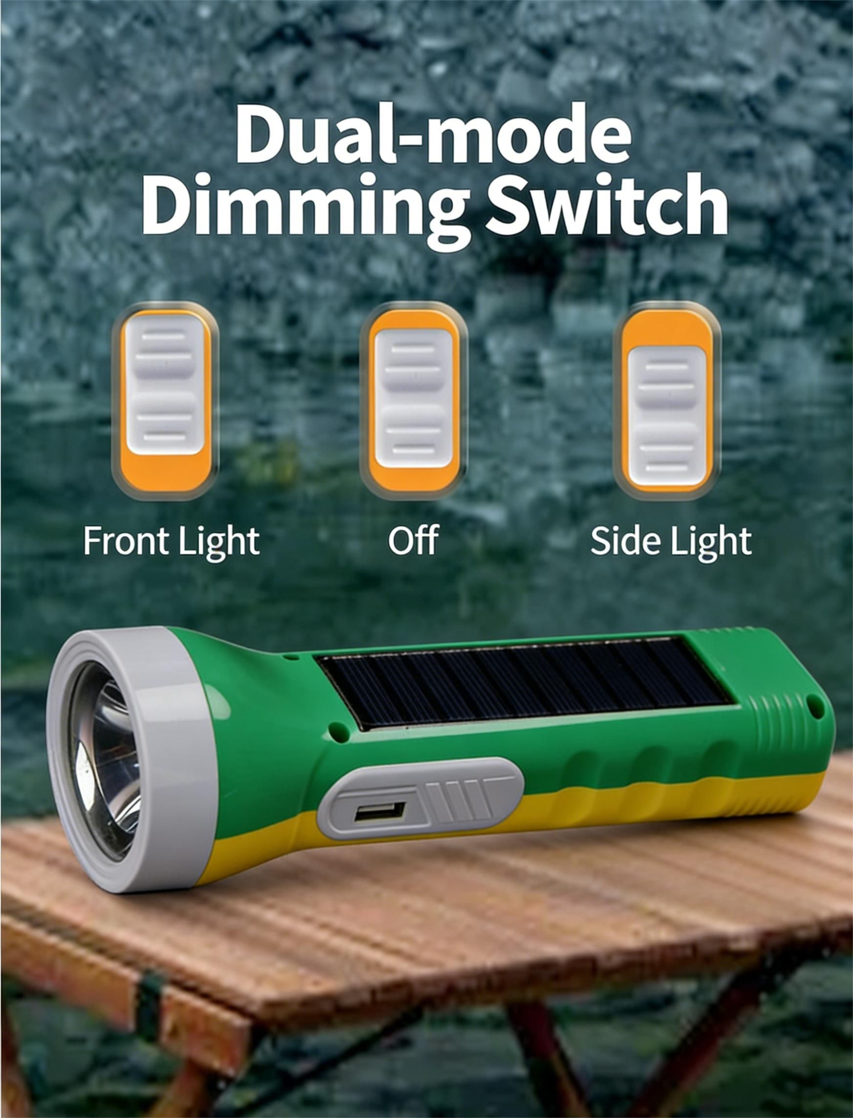MODI Rechargeable Solar Flashlight Portable Outdoor Ultra-Bright Waterproof Dual Light Source Emergency Torch For Household Power Failure Disaster Rescue