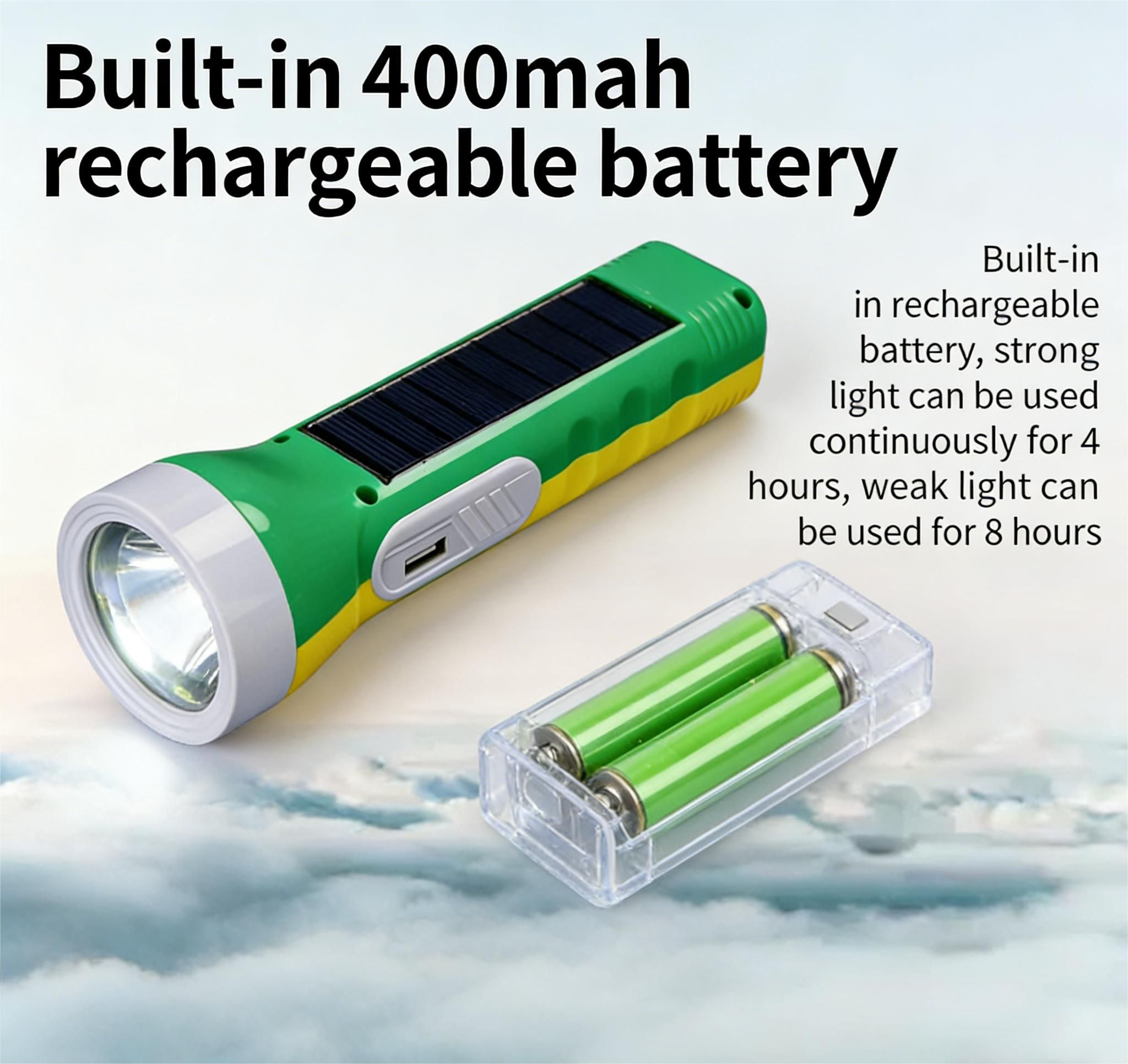 MODI Rechargeable Solar Flashlight Portable Outdoor Ultra-Bright Waterproof Dual Light Source Emergency Torch For Household Power Failure Disaster Rescue