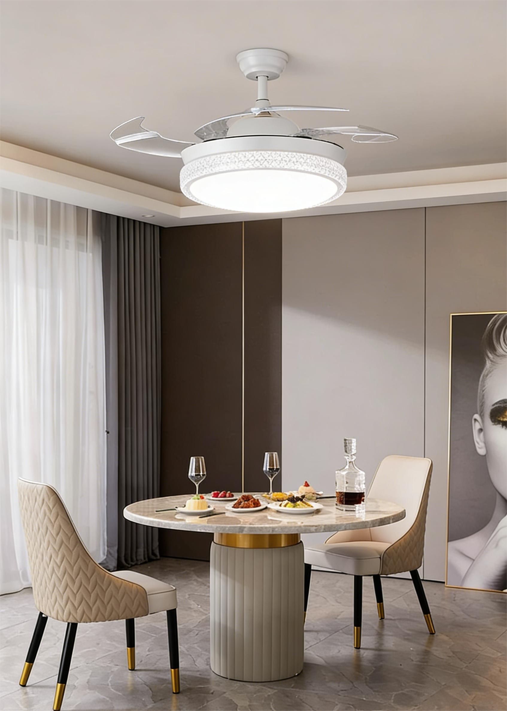 MODI 72W LED Ceiling Fan Light with Remote Control, Modern Retractable Blades, Silent Motor, 3 Color Dimmable Light , Low Noise Ceiling Fan for Bedroom Living Room Kitchen