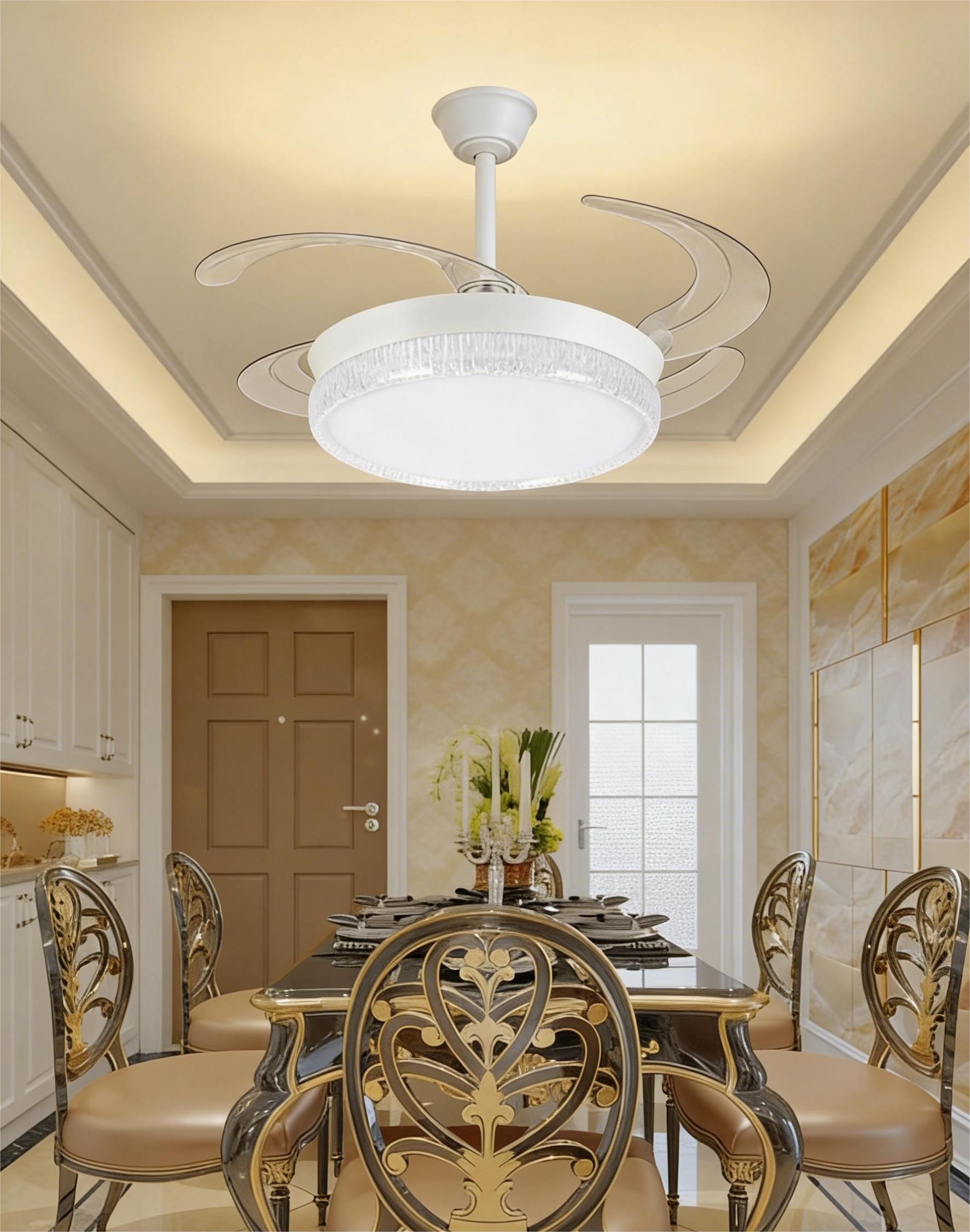 MODI 72W LED Ceiling Fan Light with Remote Control, Modern Retractable Blades, Silent Motor, 3 Color Dimmable Light , Low Noise Ceiling Fan for Bedroom Living Room Kitchen