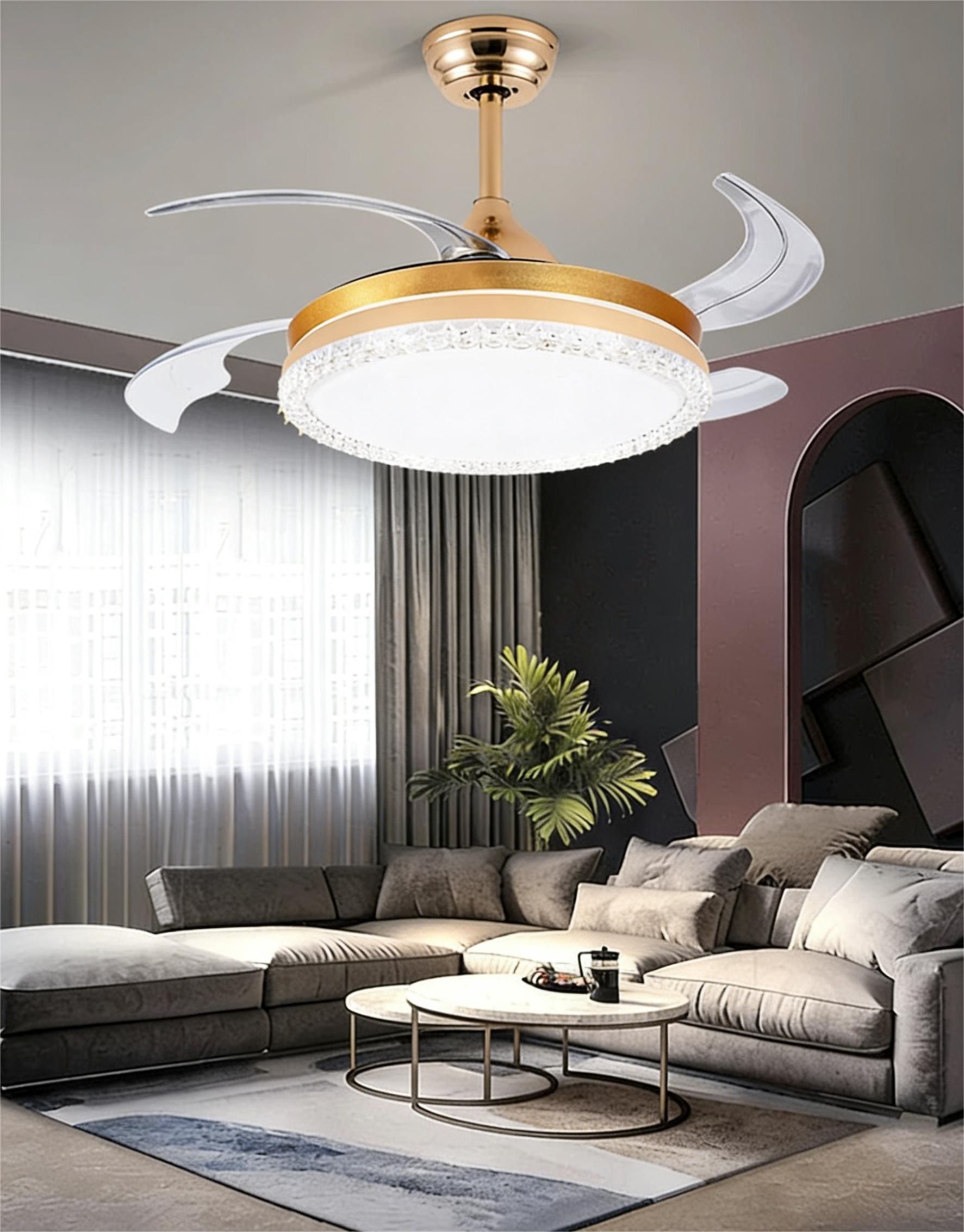 MODI 72W LED Ceiling Fan Light with Remote Control, Modern Retractable Blades, Silent Motor, 3 Color Dimmable Light , Low Noise Ceiling Fan for Bedroom Living Room Kitchen