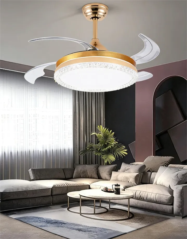 MODI 72W LED Ceiling Fan Light with Remote Control, Modern Retractable Blades, Silent Motor, 3 Color Dimmable Light , Low Noise Ceiling Fan for Bedroom Living Room Kitchen