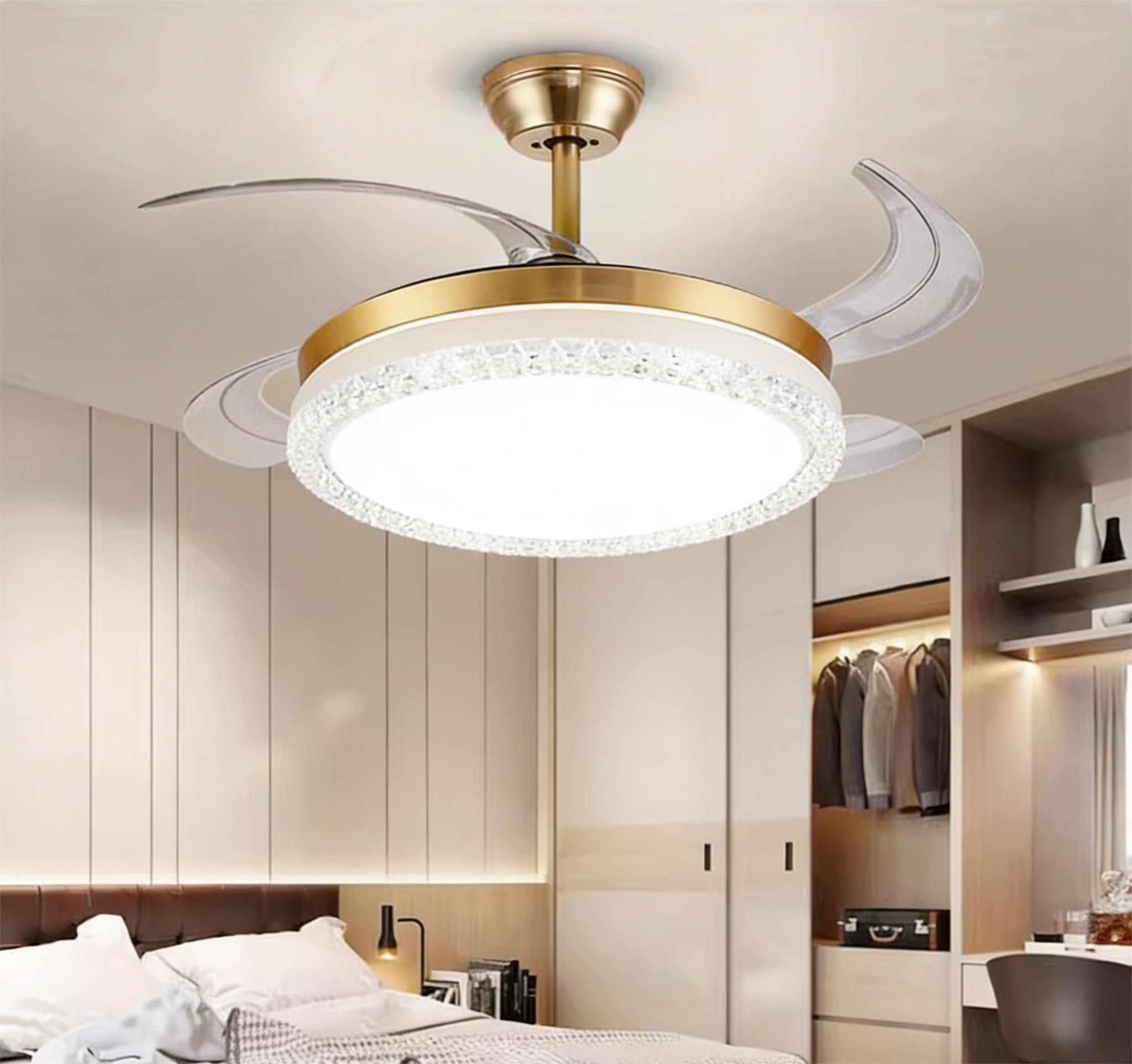 MODI 72W LED Ceiling Fan Light with Remote Control, Modern Retractable Blades, Silent Motor, 3 Color Dimmable Light , Low Noise Ceiling Fan for Bedroom Living Room Kitchen