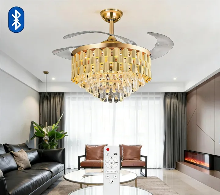 MODI LED Ceiling Fan with Light 3 Color Dimmable Bluetooth Speaker Remote Control Modern Fan Lamp for Living Room Bedroom