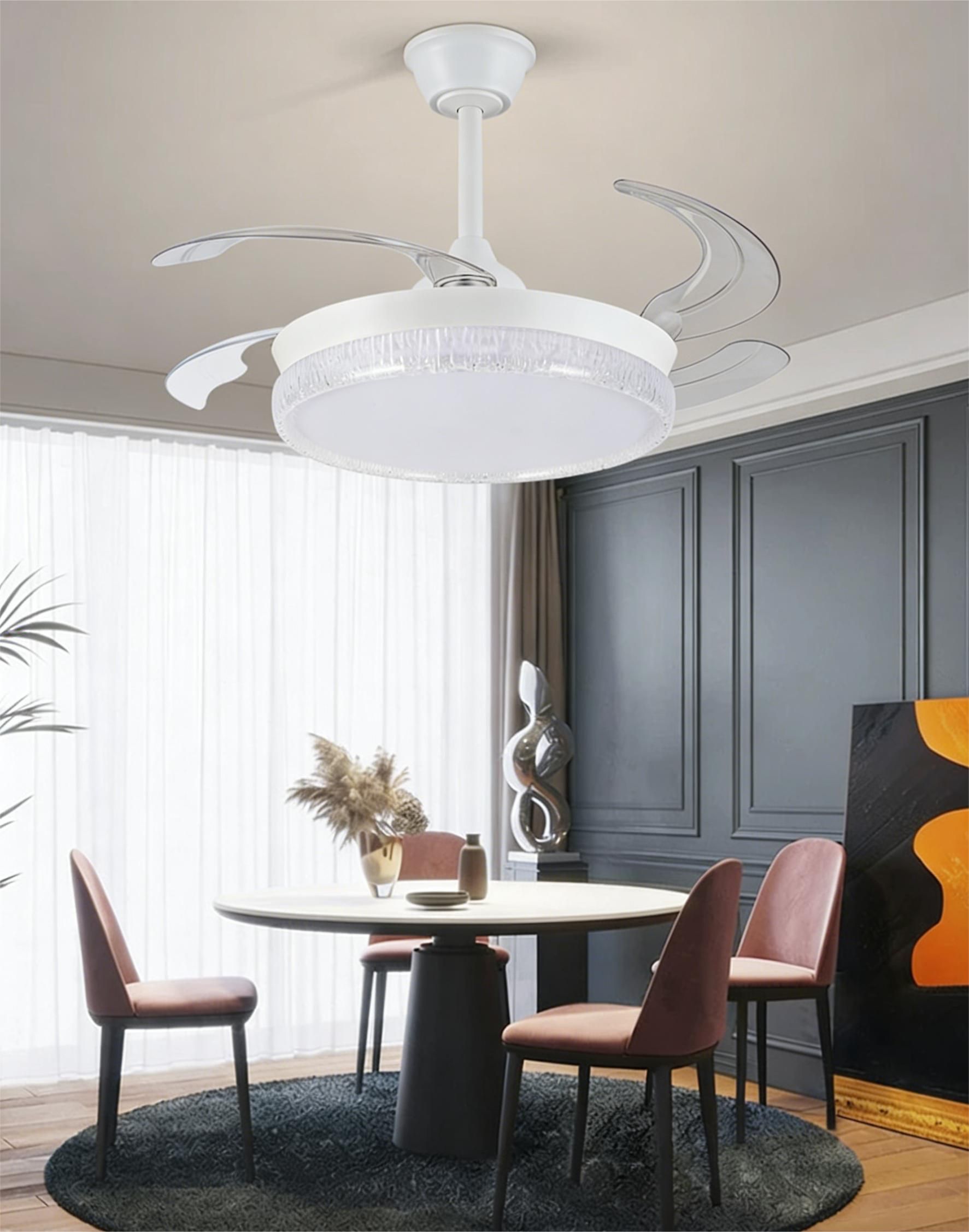 MODI New Ceiling Fan Light, Cream Style Modern Minimalist All-in-one Fan Lamp for Bedroom Living Room with Remote Control