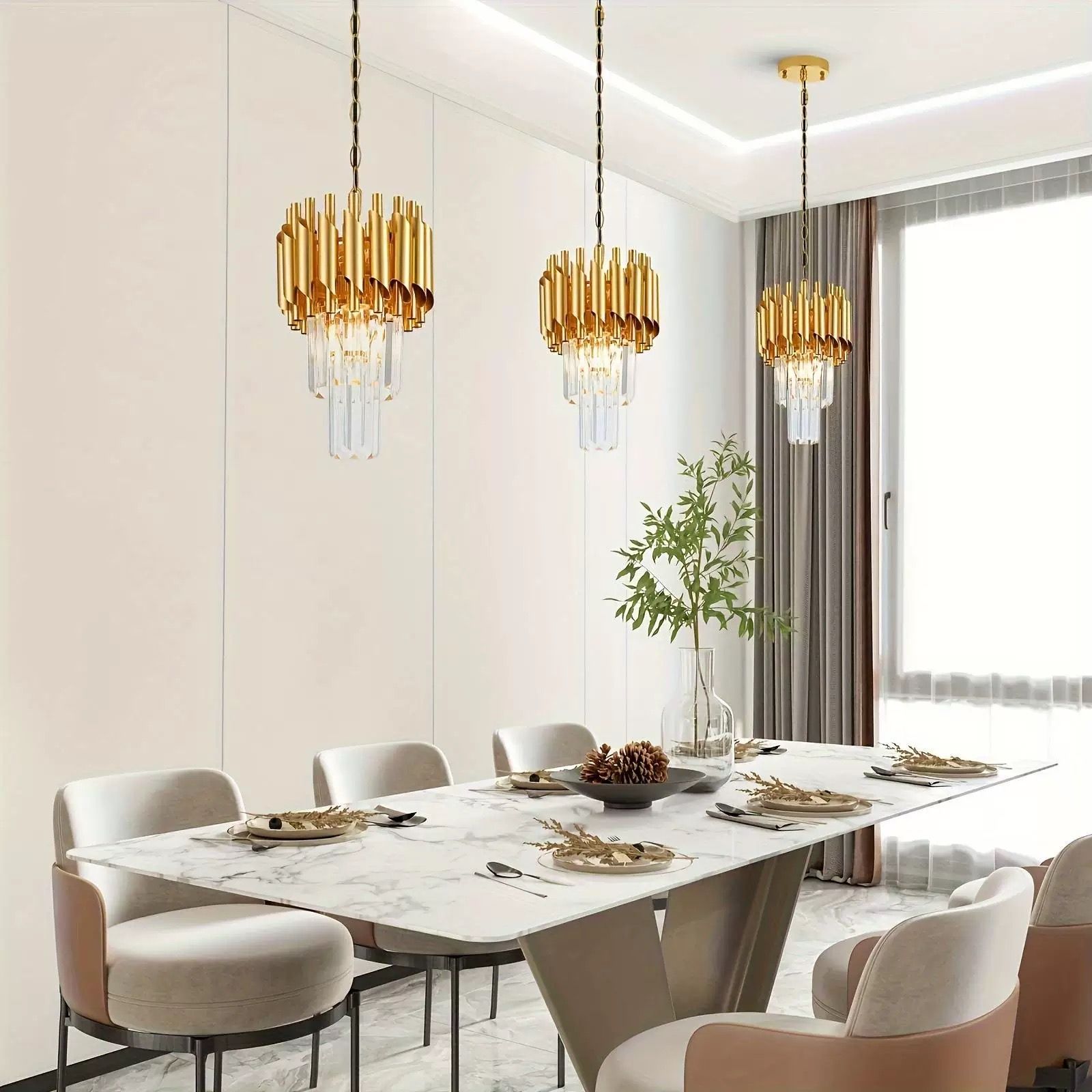 MODI Round K9 Crystal Chandelier, Black Gold Modern Tiered LED Ceiling Light for Living Room Hallway Hotel