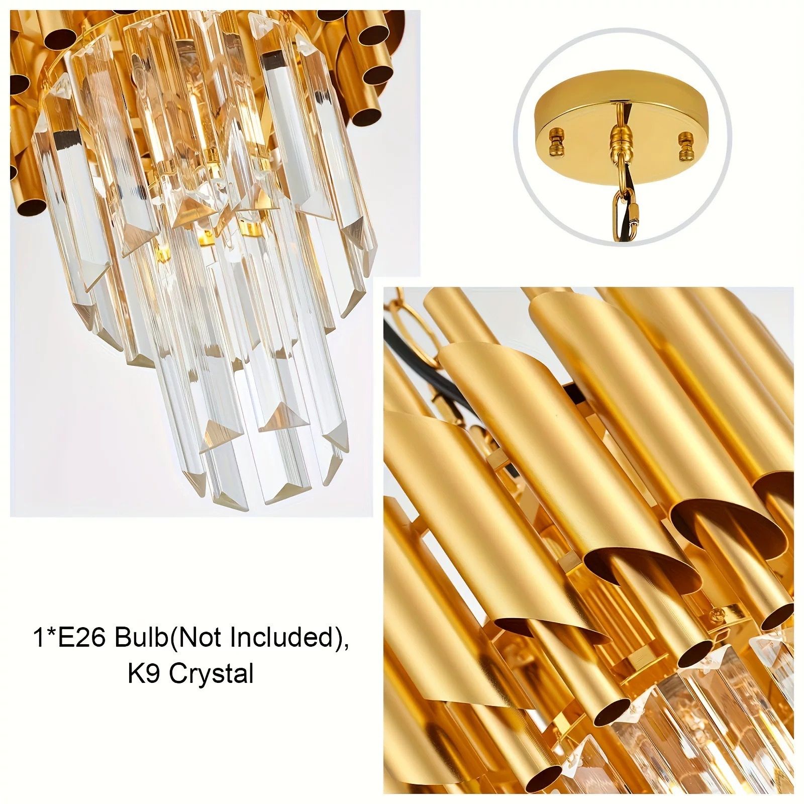 MODI Round K9 Crystal Chandelier, Black Gold Modern Tiered LED Ceiling Light for Living Room Hallway Hotel