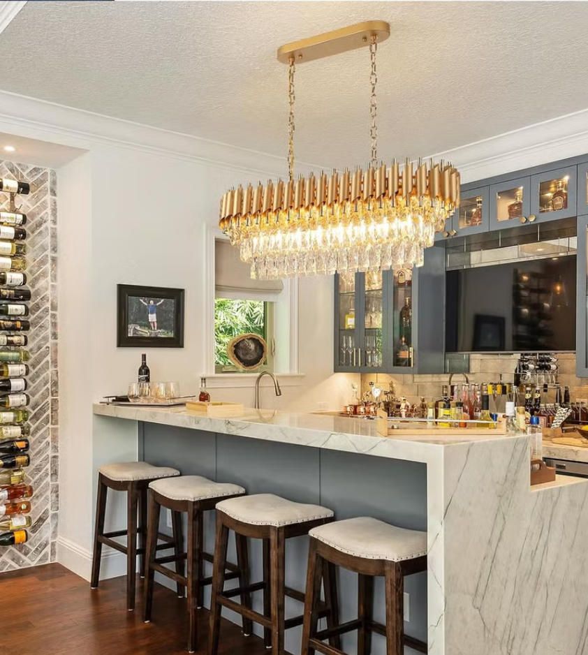 MODI Modern Rectangular Chandelier – 120 cm Gold Crystal 8-Light Luxury Oval Ceiling Pendant for Dining Room, Kitchen Island & Living Room