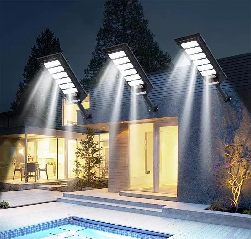 MODI LED Solar Street Light with Motion Sensor, Remote Control, IP65 Waterproof Outdoor Lamp + Steel Pole for Garage, Patio, Driveway, Yard, Garden, Parking Lot