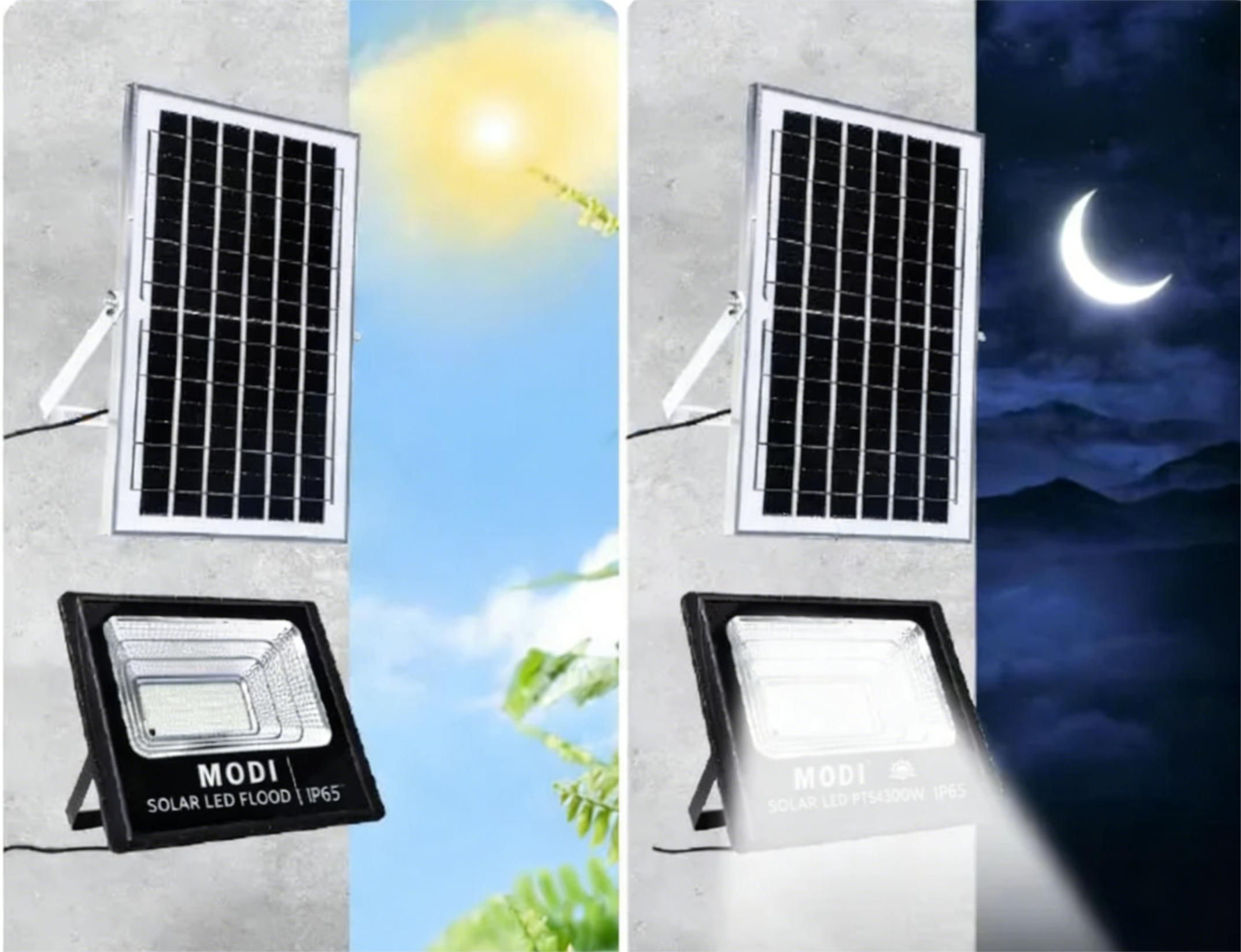 MODI Solar Light Waterproof Solar LED Street Light, Auto Dusk to Dawn Outdoor Floodlight Spotlight with Remote, Bright Wall Lamp for Home Shop Garden Advertising Use