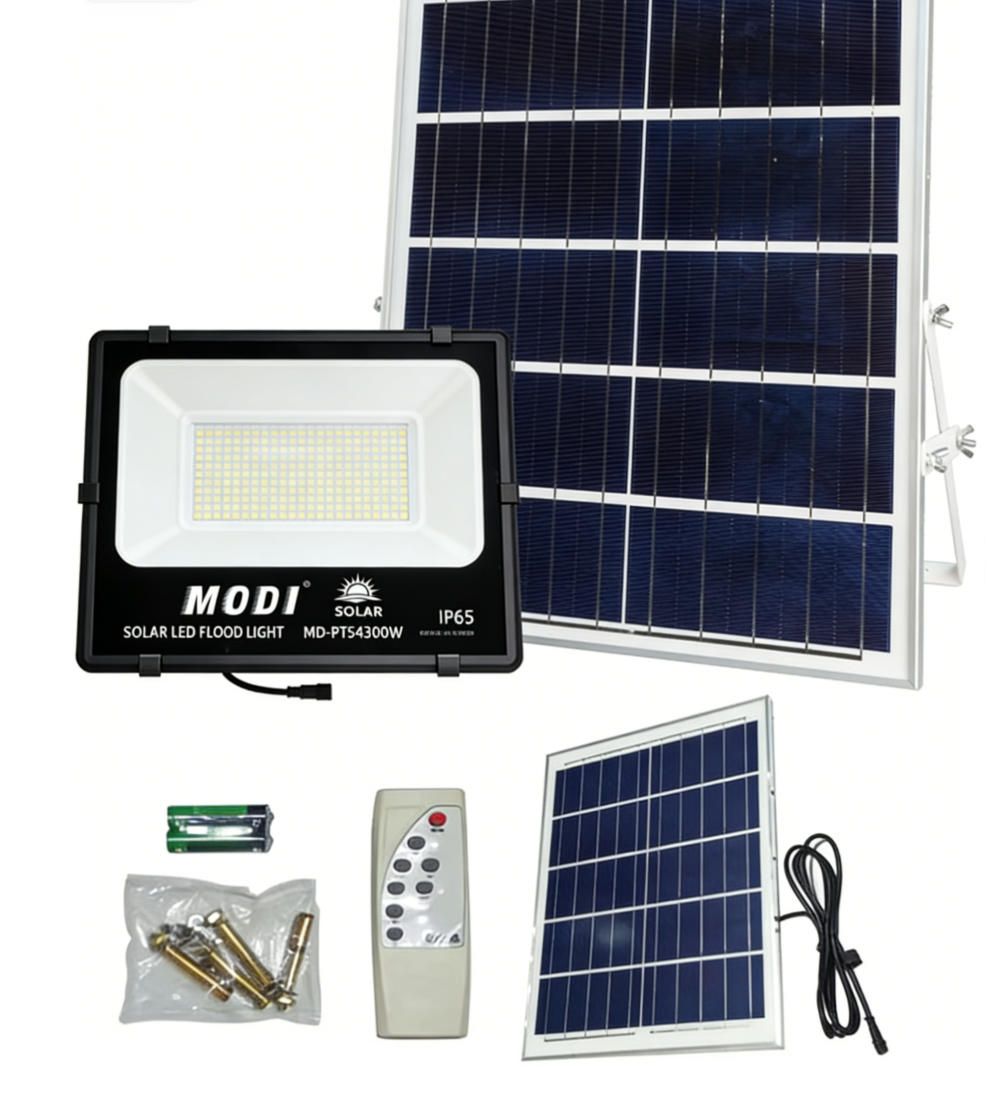 MODI Solar Light Waterproof Solar LED Street Light, Auto Dusk to Dawn Outdoor Floodlight Spotlight with Remote, Bright Wall Lamp for Home Shop Garden Advertising Use
