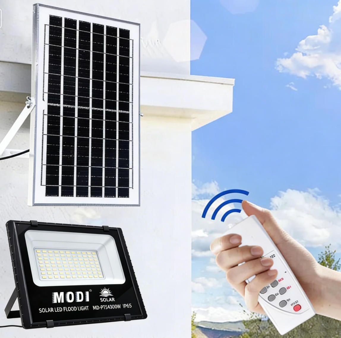 MODI Solar Light Waterproof Solar LED Street Light, Auto Dusk to Dawn Outdoor Floodlight Spotlight with Remote, Bright Wall Lamp for Home Shop Garden Advertising Use