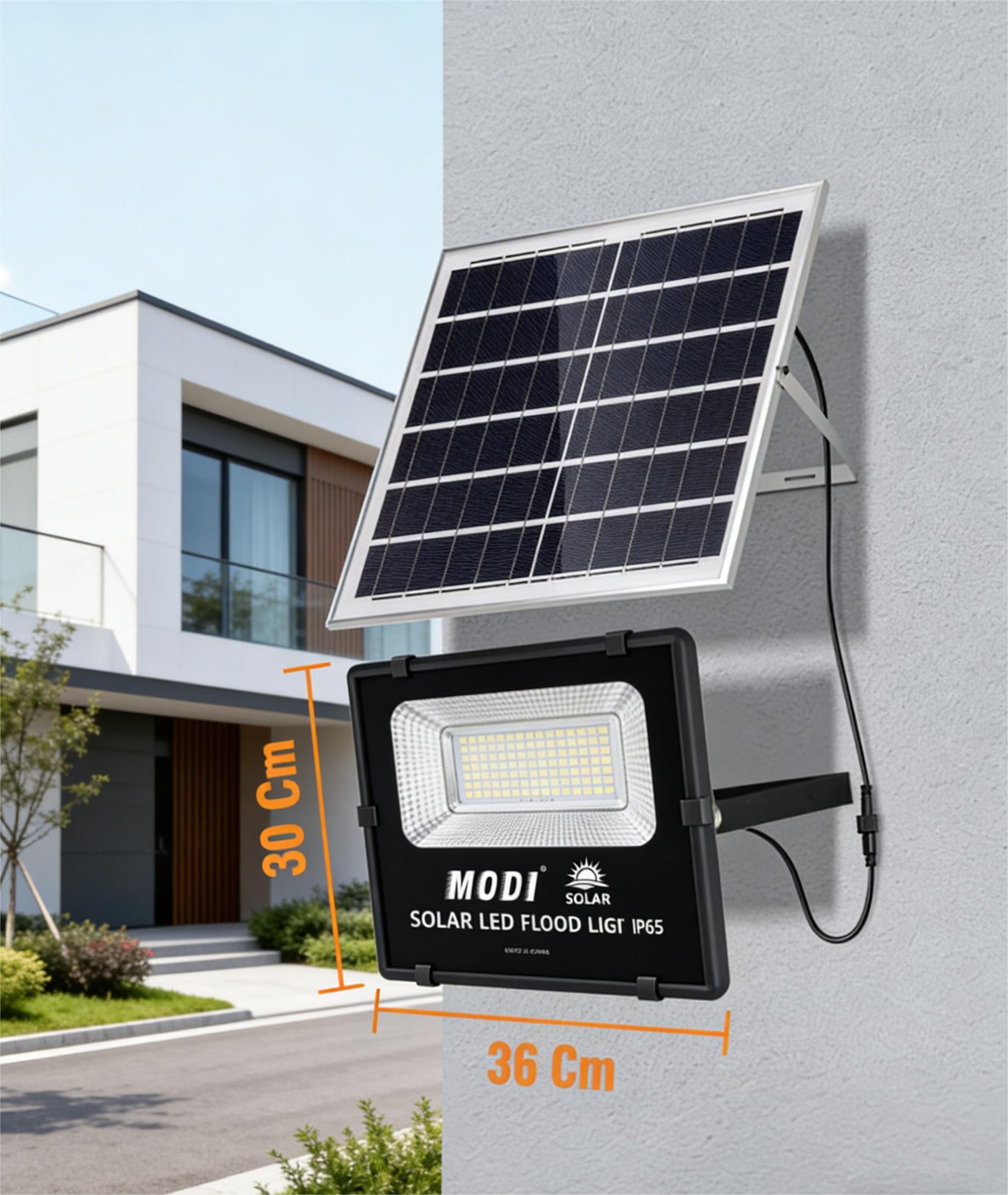 MODI Solar Light Waterproof Solar LED Street Light, Auto Dusk to Dawn Outdoor Floodlight Spotlight with Remote, Bright Wall Lamp for Home Shop Garden Advertising Use
