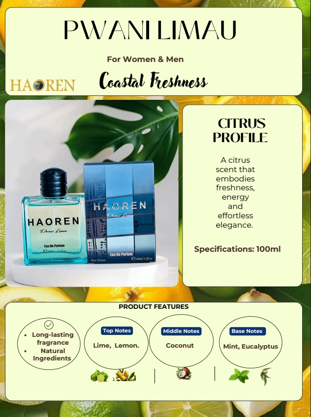 Haoren Pwani Limau Eau de Parfum – Luxury Unisex Perfume | Fresh Citrus Fragrance | Long-Lasting Perfume in Kenya