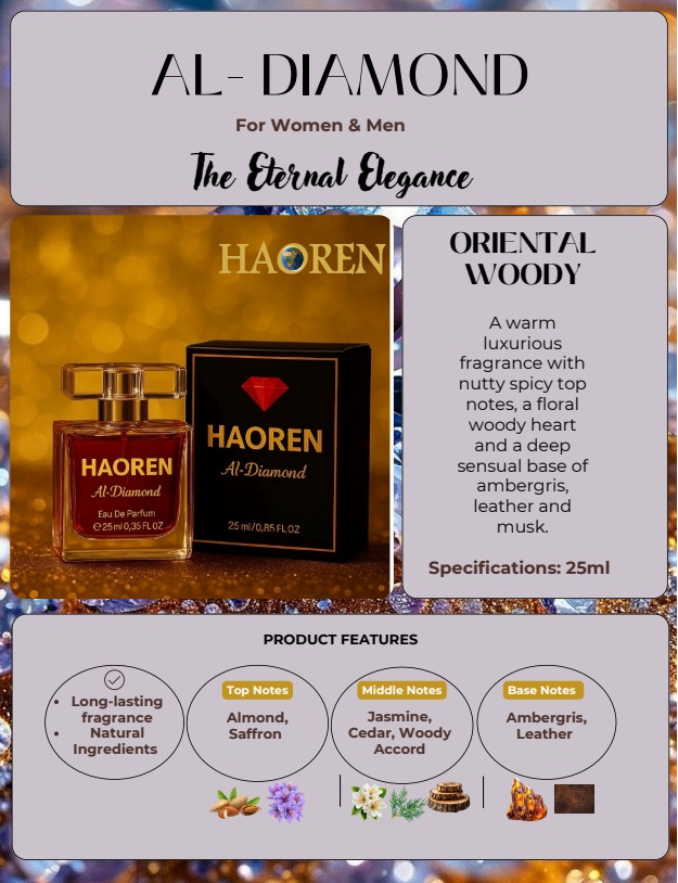 Haoren Al-Diamond Eau de Parfum – Luxury Unisex Perfume | Amber, Leather & Musk Fragrance | Long-Lasting 25ml Perfume in Kenya