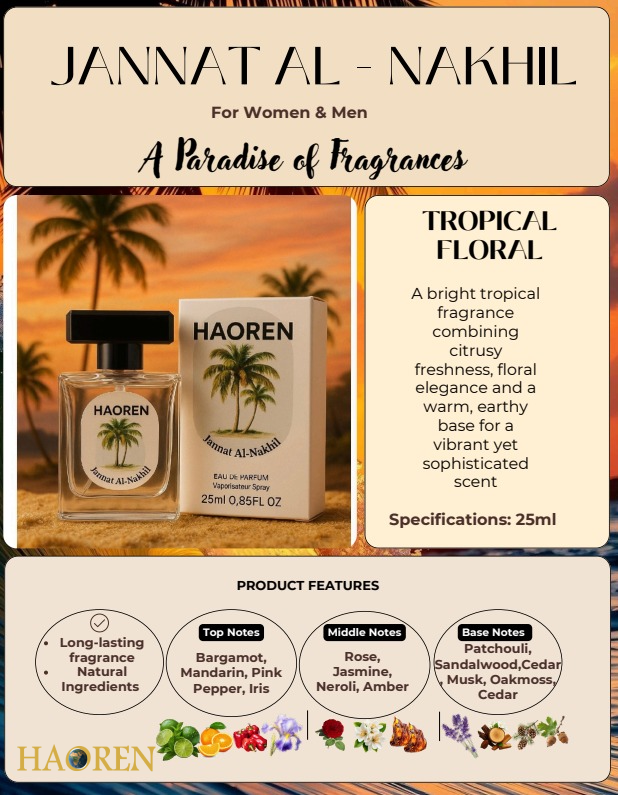 Haoren Jannat Al-Nakhil Eau de Parfum – Luxury Unisex Perfume | Tropical Citrus & Floral Fragrance | Long-Lasting Perfume in Kenya