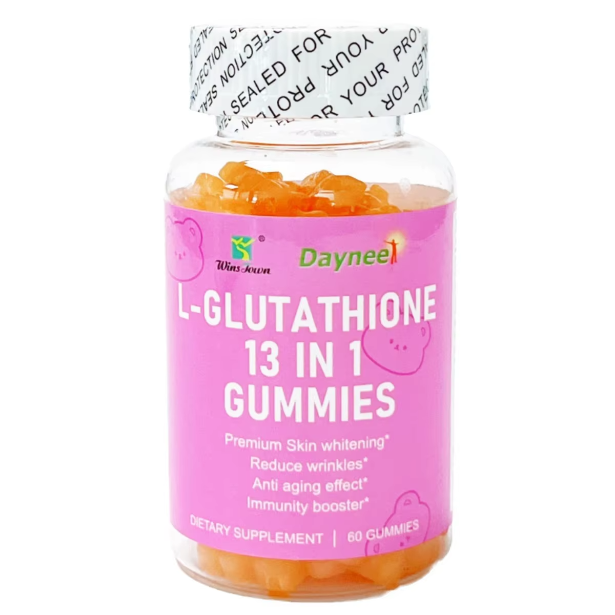Daynee L-Glutathione 13 in 1 Gummies, 1200mg, Reduce Wrinkles & Anti-Aging, Muscle Relief & Immune Support, Strawberry Flavor, Vegan & Non-GMO, 60 Count-for Dark Spot, Collagen Glutathione Whitening