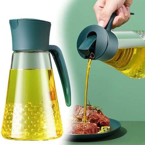 FESTIVE DEALS!!!OIL DISPENSER BOTTLE, 630 ML LEAK-PROOF GLASS CONDIMENT JAR WITH AUTOMATIC CAP AND STOPPER, -DRIP SPOUT, ON-SLIP HANDLE FOR KITCHEN COOKING