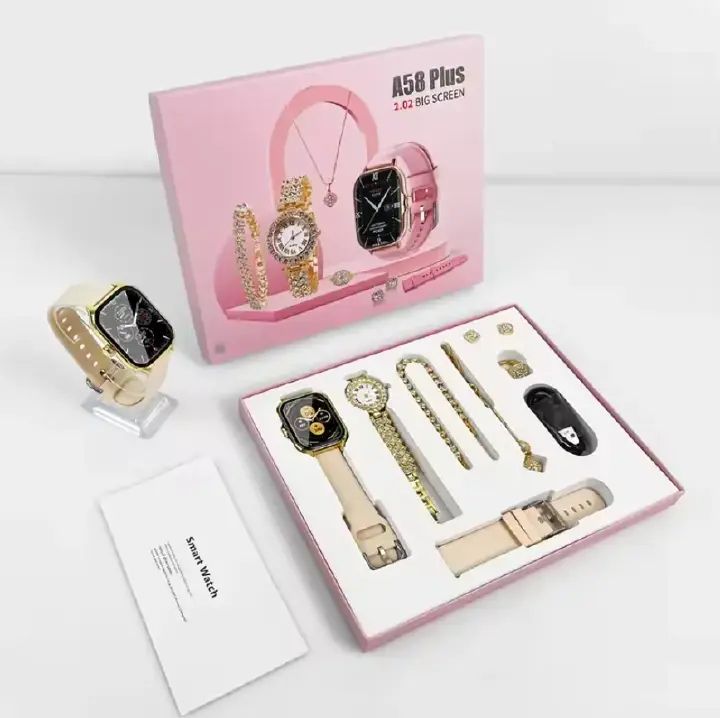 DISCOUNTED DEALS!!!A58 A58 Plus Smartwatch Gift Set, A Stylish And Affordable Combo Package . Plus Smart Watch Suit 8 In1Smart Watch Set for Women Fitness Tracker Ladies Christmas/Birthday Gift Box.
