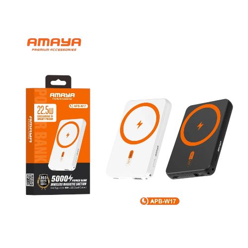 DISCOUNTED DEALS!!!!Amaya APB-W17 Wireless Magnetic Power Bank 5000mah Ultra-thin 22.5W Super Fast Charging - Black