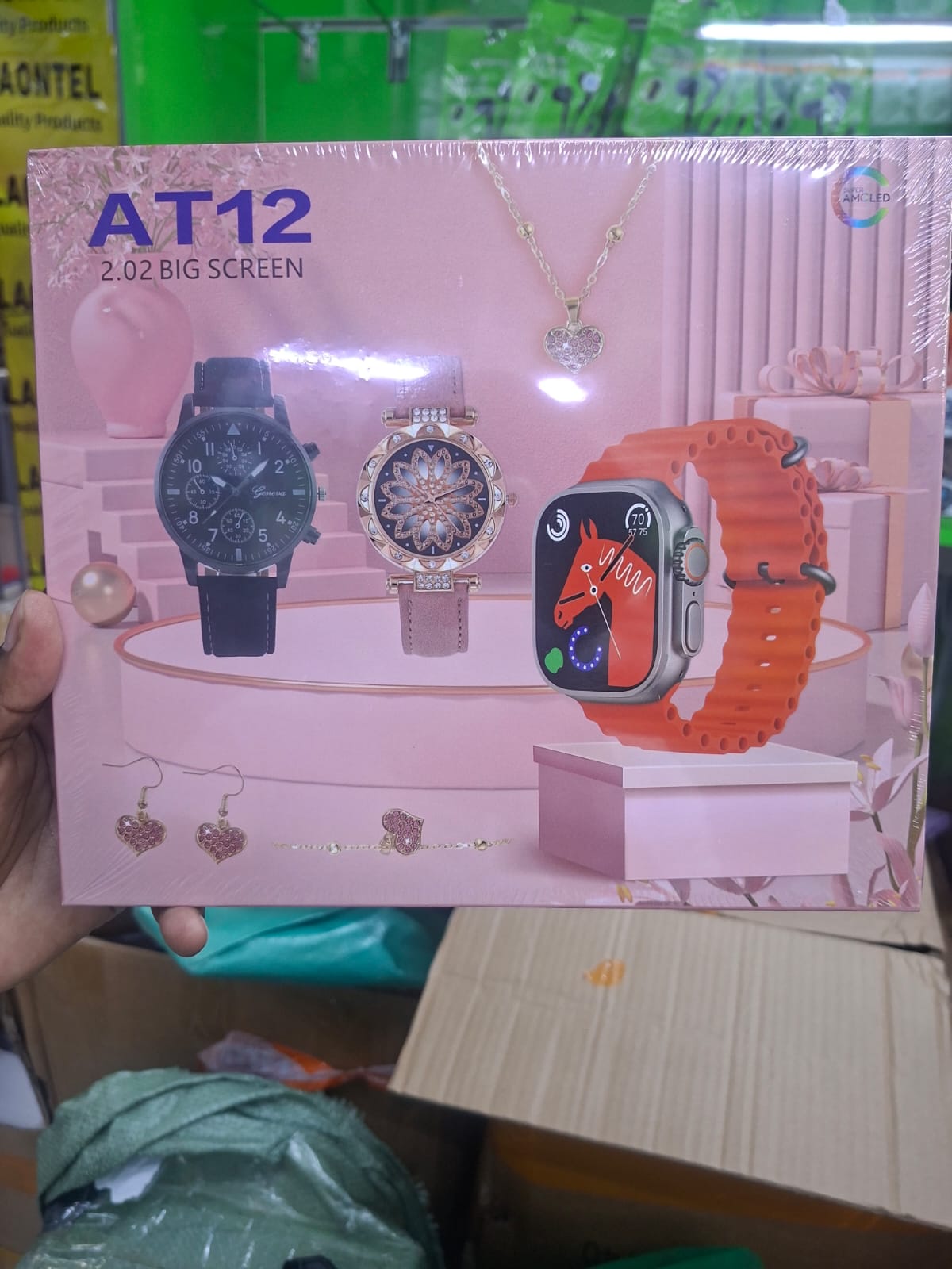 FESTIVE DEALS!!AT 12 Plus Smartwatch Gift Set for Women –Fitness Tracker with Heart Rate, Blood Pressure, Sleep Monitor, Voice Assistant, Analog Watch,Jewellery Set, Wireless Charger,and Extra Straps