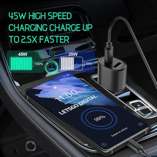 Samsung Original Super Fast Dual Car Charger 45W+15W with Type C to C Super Fast Charging Cable for Galaxy S25 S24 S22 S21 S20 Ultra Plus Note 10+,Pixel,Note 20,PPS Car Charger