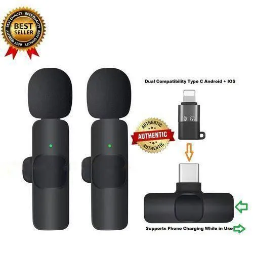 DISCOUNTED DEALS!!!!!Wireless Lapel Lavalier Microphone,Noise Cancellation Wireless Mic K9 Type C /Iphone Multifunction Long Range Transmission for Vlog Short Video for Live Show(Double Microphone)