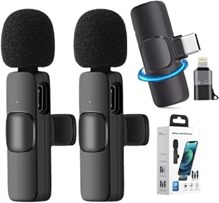 DISCOUNTED DEALS!!!!!Wireless Lapel Lavalier Microphone,Noise Cancellation Wireless Mic K9 Type C /Iphone Multifunction Long Range Transmission for Vlog Short Video for Live Show(Double Microphone)
