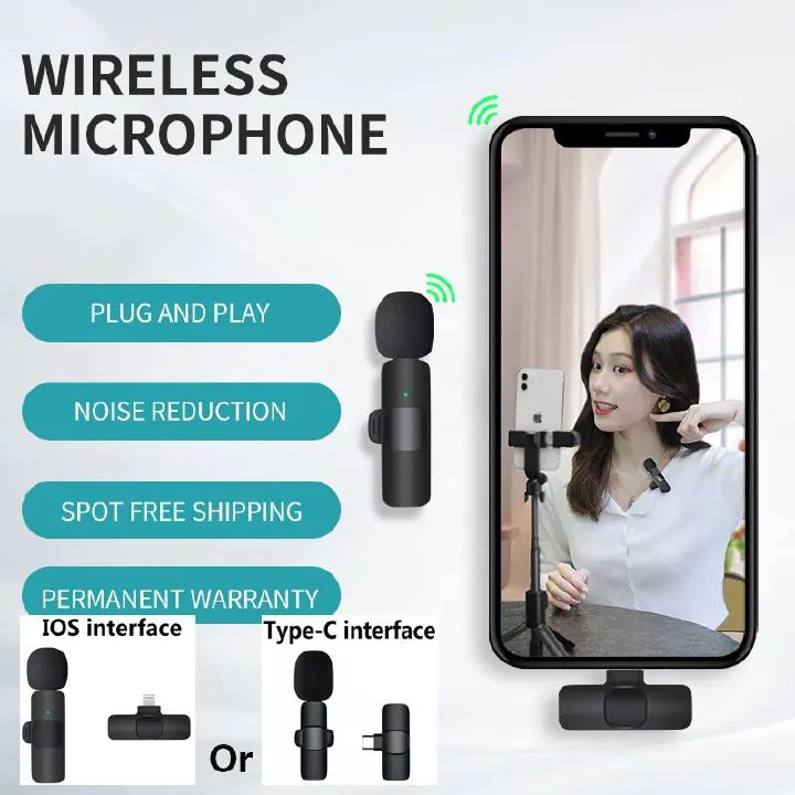 DISCOUNTED DEALS!!!!!Wireless Lapel Lavalier Microphone,Noise Cancellation Wireless Mic K9 Type C /Iphone Multifunction Long Range Transmission for Vlog Short Video for Live Show(Double Microphone)