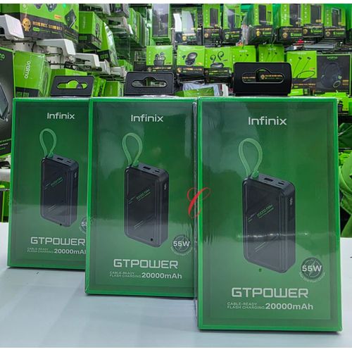 DISCOUNTED DEALS!!!Infinix GT Powerbank Fast Charging Powerbank, 20000 mAh, Type-C Output Max 55W Flash Charging ,Digital Display, 40W High-Speed Recharge Input - Black