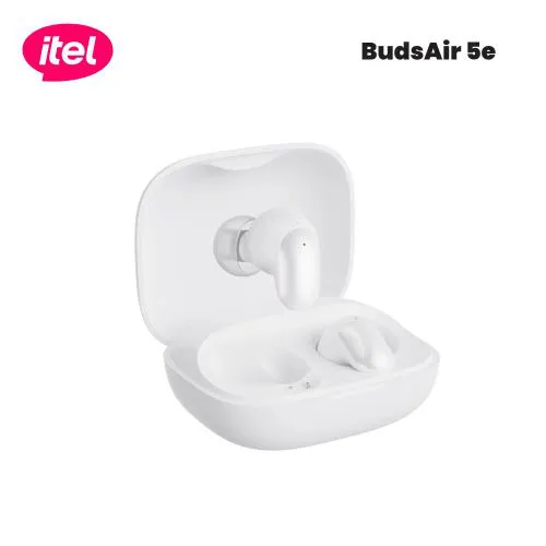 TECH WEEK DEALS!!!Itel TWS BudsAir 5 e, Subtle Shine Sleek Curves, Rich Deep Bass Sound, 39 Hours Long Playtime, 3.5g Lightweight In-Ear Design , Portable with a Lanyard - White