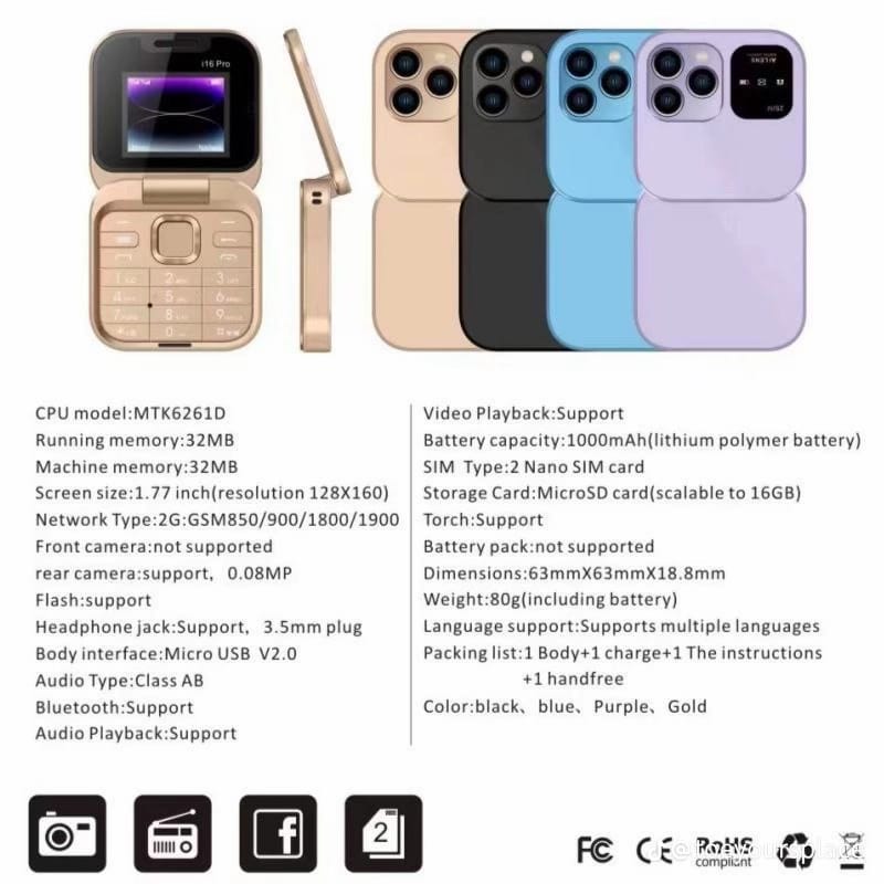 i16 MINI FLIP PHONE DUAL SIM CARD TWO - 2 SIM CARD SLOT BATTERY 500MAH FM RADIO 1.44 INCH SCREEN DISPLAY FOLDABLE PHONE NEW ARRIVAL ON OFFER KABAMBE KATULULU FEATTURED PHONE