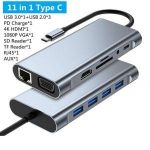 USB C HUB, USB C Adapter 11 In 1 Dongle With 4K HDMI, Type C PD, VGA, USB3.0, RJ45 Ethernet, SD/TF Card Reader, 3.5mm AUX, Docking Station Compatible With MacBook Pro/Air, Other Type C Laptops
