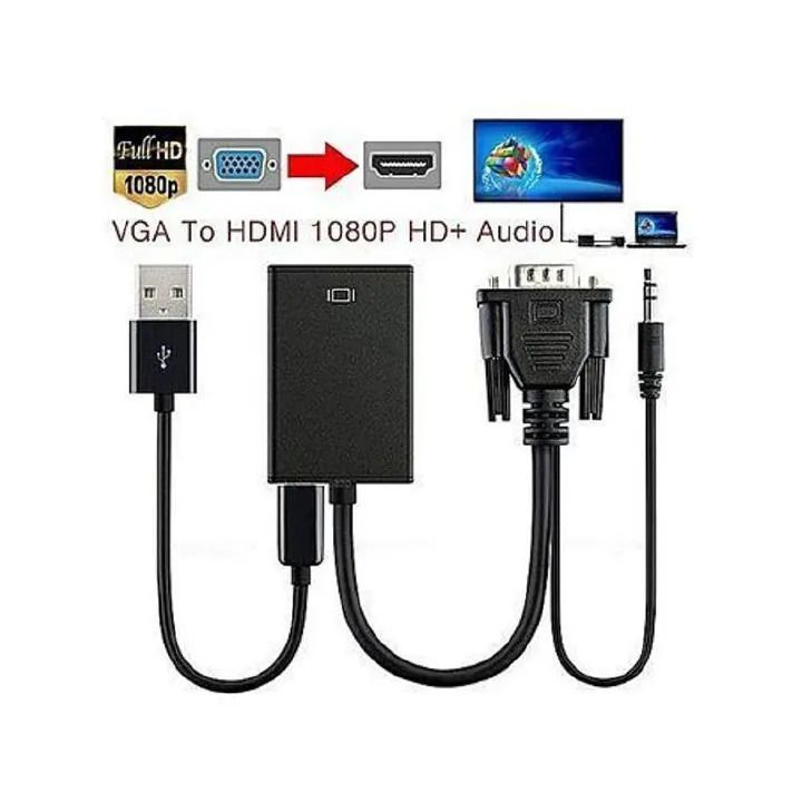 VGA to HDMI Converter with Audio Cable 1080P Full HD VGA to HDMI Adapter Cable - as_pic 50 cm Black 1.5m