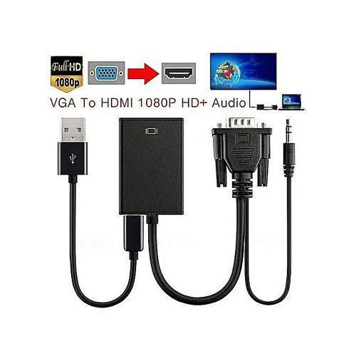 VGA to HDMI Converter with Audio Cable 1080P Full HD VGA to HDMI Adapter Cable - as_pic 50 cm Black 1.5m