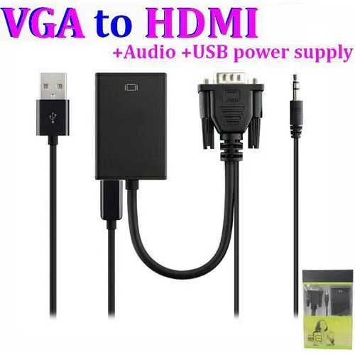 VGA to HDMI Converter with Audio Cable 1080P Full HD VGA to HDMI Adapter Cable - as_pic 50 cm Black 1.5m