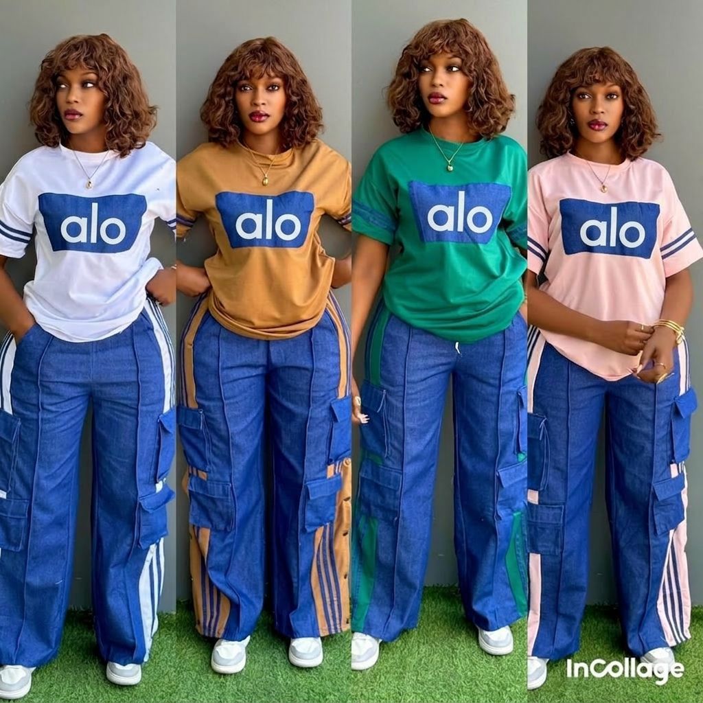 Women’s Casual 2-Piece Set – Printed T-Shirt & Cargo Pants Outfit