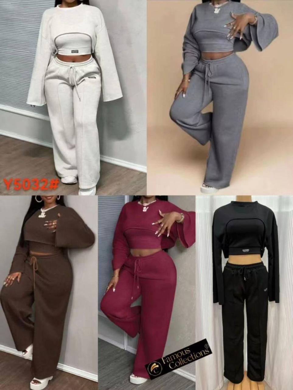 Ladies 3-Piece Set – Crop Top, Shorts, Trousers & Long Sleeve Sweater