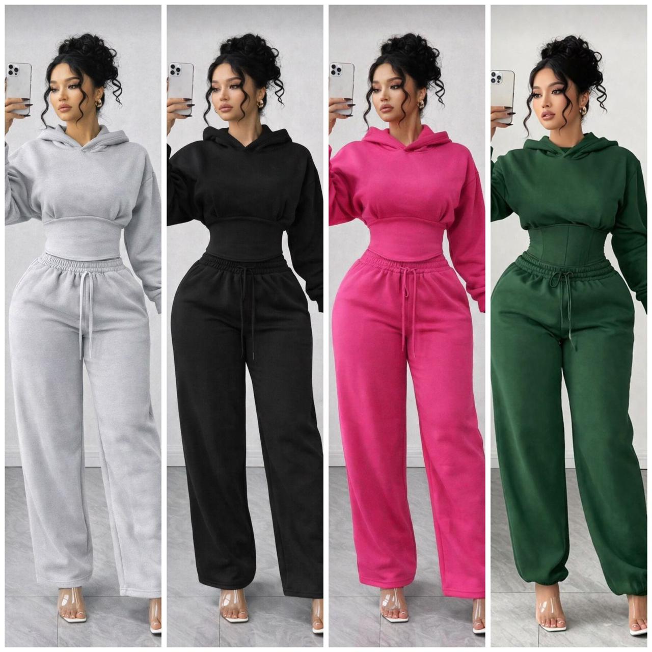 Ladies Cotton 2-Piece Set – Slim Sweater Top & Trousers Outfit