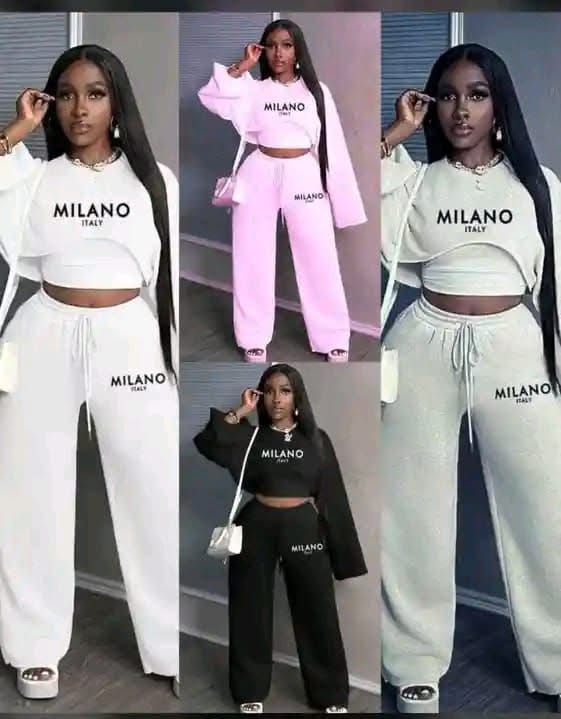 Ladies 3-Piece Set – Milano Italy Sweatpants, Crop Top & Drop Shoulder Sweater